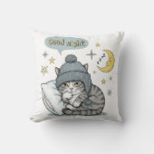 かわいい猫ビニー枕 – 「おやすみ」デコール クッション (正面)