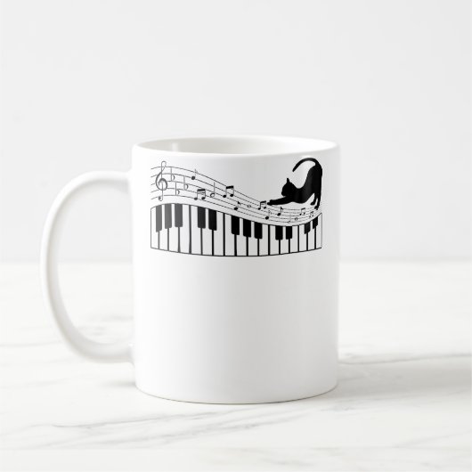 かわいい猫ピアノ音楽記号ピアニストねこ コーヒーマグカップ (左)
