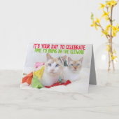 かわいい猫ピエロハッピーバースデーグリーティングカード カード (黄色い花)