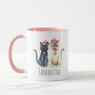かわいい猫ピンクのクリスマスコーヒーマグ マグカップ
