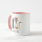 かわいい猫ピンクのクリスマスコーヒーマグ マグカップ (正面左)