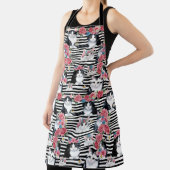 かわいい猫ピンクのバラと黒ストライプ色 エプロン (インサイチュ)