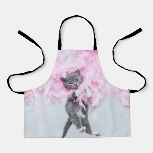 かわいい猫ピンクのプルーム エプロン (正面)