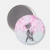 かわいい猫ピンクのプルーム マグネット (正面/裏面)