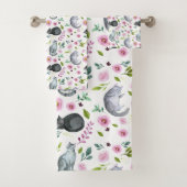 かわいい猫ピンクの花の柄 バスタオルセット (インサイチュ)