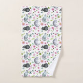 かわいい猫ピンクの花の柄 バスタオルセット (ハンドタオル)