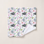 かわいい猫ピンクの花の柄 バスタオルセット (ウォッシュタオル)