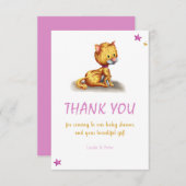 かわいい猫ピンクの赤ちゃんシャワー サンキューカード (正面/裏面)