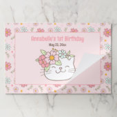 かわいい猫ピンクフローラ名涙ぐれ紙ランチョンマット ペーパーパッド (折り畳み)