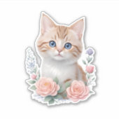 かわいい猫ピンクフローラ シール (正面)