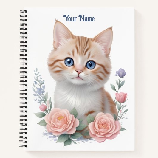 かわいい猫ピンクフローラ ノートブック (正面)
