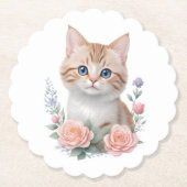かわいい猫ピンクフローラ ペーパーコースター (正面)