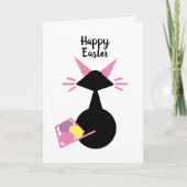 かわいい猫ピンク子猫エッグブラックキャットハッピーイースター シーズンカード (正面)