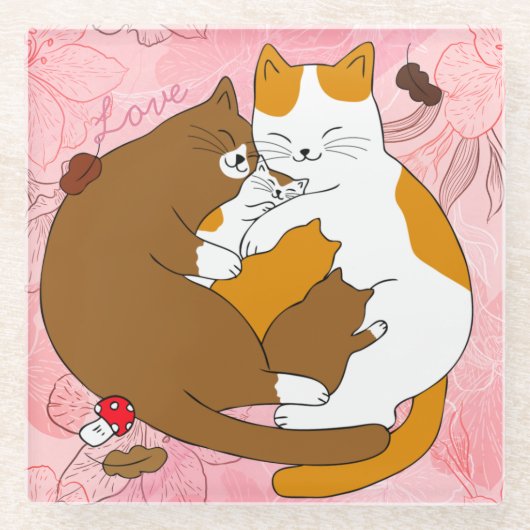 かわいい猫ファミリーガラスコースター ガラスコースター (正面)