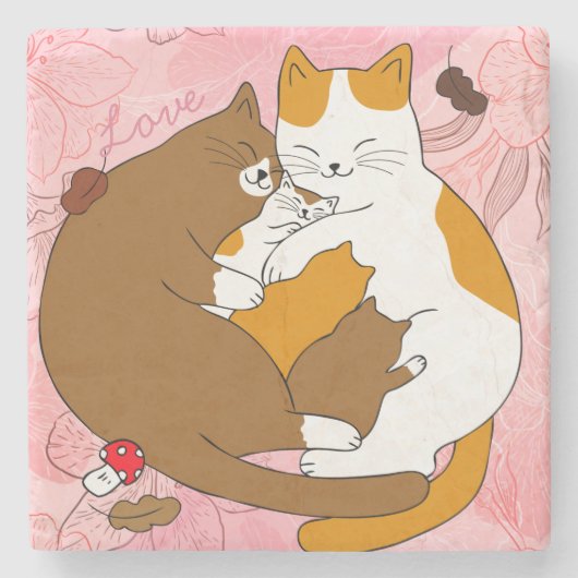 かわいい猫ファミリーストーンコースター ストーンコースター (正面)