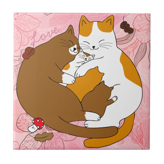 かわいい猫ファミリーセラミックタイル タイル (正面)