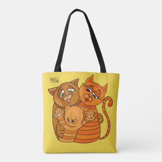 かわいい猫ファミリー名前をカスタムする&カラーバッグ トートバッグ (裏面)