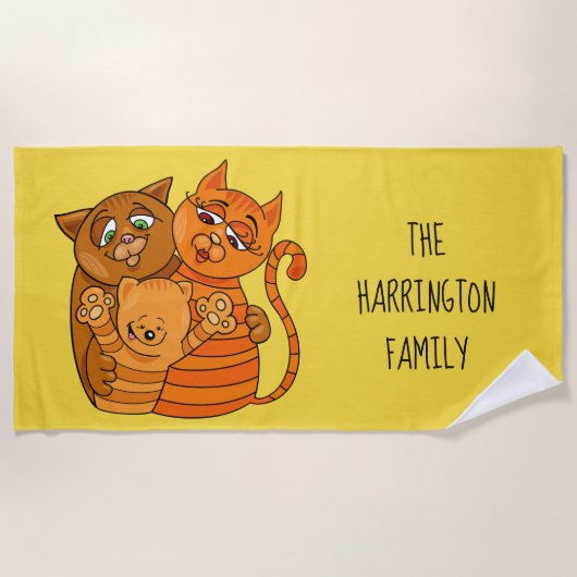かわいい猫ファミリー名前をカスタムする&カラービーチタオル ビーチタオル (正面)