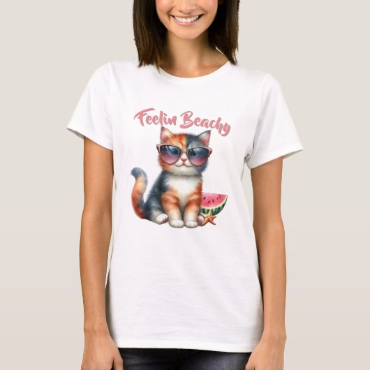 かわいい猫フィーリングビーチイ Tシャツ (正面)