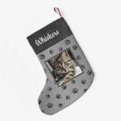 かわいい猫フォトネームシルバーグリッターポープリント スモールクリスマスストッキング (裏面 (吊り時))