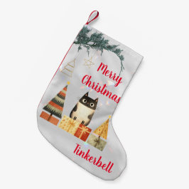 かわいい猫フォトモノグラムタイポグラフィクリスマスおもしろい スモールクリスマスストッキング