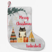 かわいい猫フォトモノグラムタイポグラフィクリスマスおもしろい スモールクリスマスストッキング (正面)