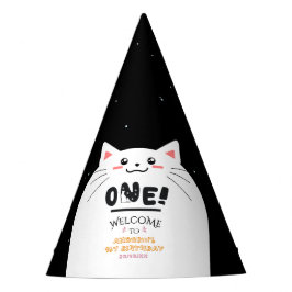 かわいい猫フレーム輝く星 初めての誕生日 パーティーハット