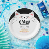 かわいい猫フレーム輝く星 初めての誕生日 ペーパープレート (パーティー)
