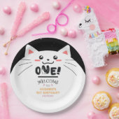 かわいい猫フレーム輝く星 初めての誕生日 ペーパープレート (パーティー)
