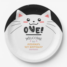 かわいい猫フレーム輝く星 初めての誕生日 ペーパープレート