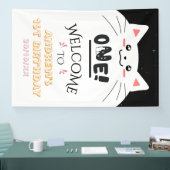 かわいい猫フレーム輝く星 1歳の誕生日ウェルカム 横断幕 (トレードショー)