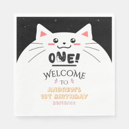 かわいい猫フレーム スパーキングスターズ 1歳の誕生日 スタンダードランチョンナプキン