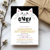 かわいい猫フレーム スパーキングスターズ 1歳の誕生日 招待状