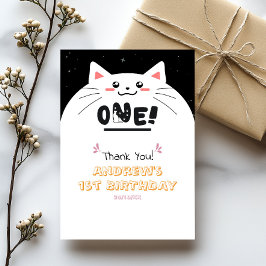 かわいい猫フレーム スパークリングスターズ 1歳の誕生日 サンキューカード