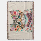 かわいい猫フローラの水彩色 スローブランケット (正面縦)