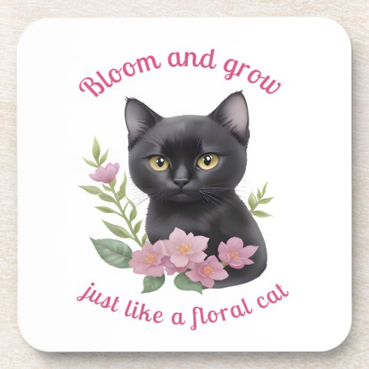 かわいい猫フローラデザイン開花と成長 コースター (正面)
