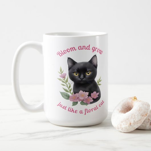 かわいい猫フローラデザイン開花と成長 コーヒーマグカップ (ドーナツ)
