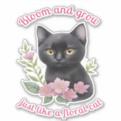 かわいい猫フローラデザイン開花と成長 シール (正面)