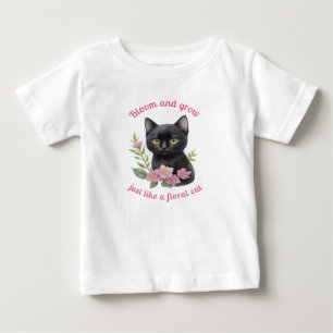 かわいい猫フローラデザイン開花と成長 ベビーTシャツ