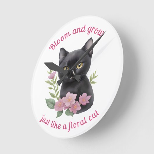 かわいい猫フローラデザイン開花と成長 ラウンド壁時計 (傾斜)