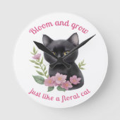 かわいい猫フローラデザイン開花と成長 ラウンド壁時計 (正面)