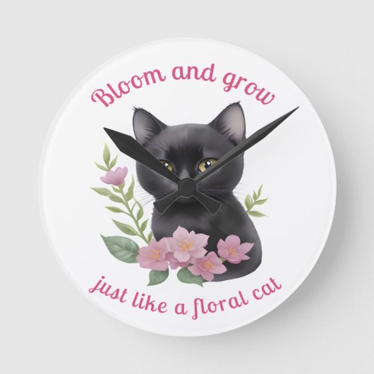 かわいい猫フローラデザイン開花と成長 ラウンド壁時計 (正面)
