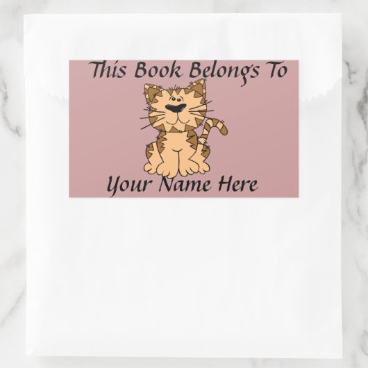 かわいい猫ブックネームプレート 長方形シール (バッグ)