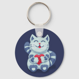 かわいい猫ブルーのバレンタインキッズ キーホルダー