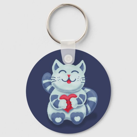 かわいい猫ブルーのバレンタインキッズ キーホルダー (正面)