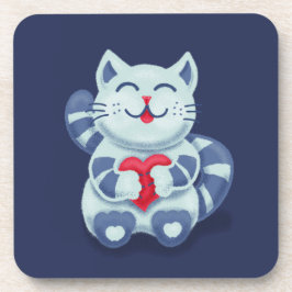 かわいい猫ブルーのバレンタインキッズ コースター