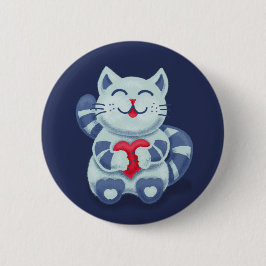 かわいい猫ブルーのバレンタインキッズ 缶バッジ