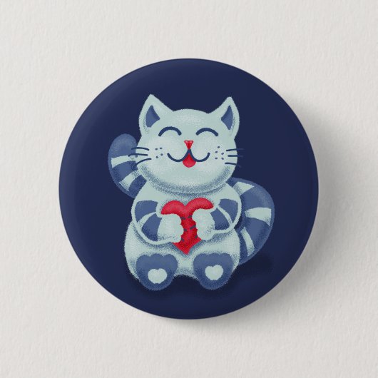 かわいい猫ブルーのバレンタインキッズ 缶バッジ (正面)
