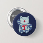 かわいい猫ブルーのバレンタインキッズ 缶バッジ (正面&裏面)