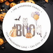 かわいい猫ブー幽霊たちハロウィン差出人住所 ラウンドシール